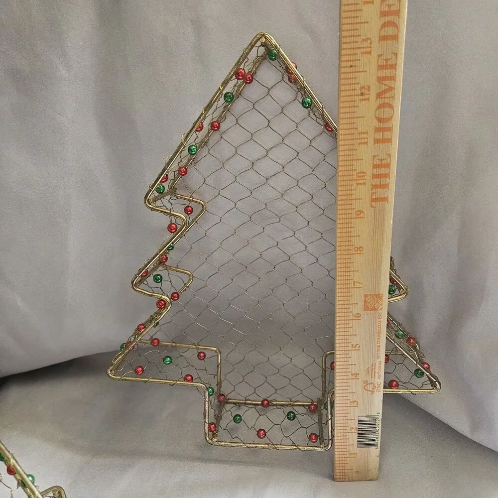 Nesting Metal Christmas Tree Shaped Decor Wire Basket Set of 3